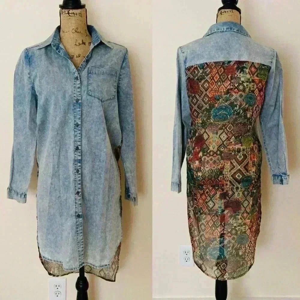 Anthropologie Catchfly Studio Printed Chiffon High Low Button Down Small